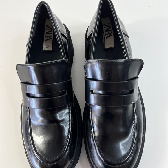 Zara Shoes Zara Chunky Sole Platform Penny Loafers Slip On Black